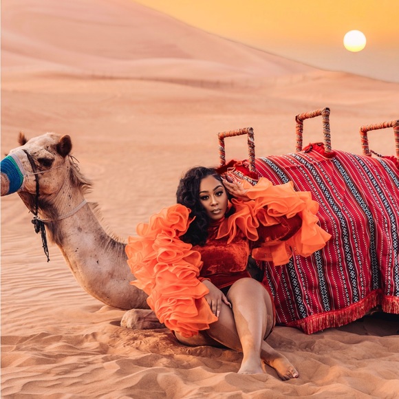 Custom Ruffled/Velvet Orange Dress - Picture 4 of 4